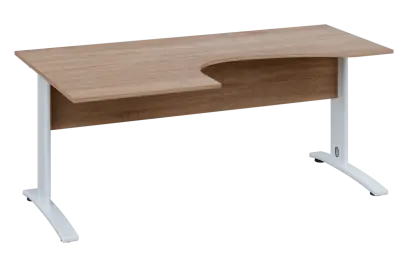 CEK 17 - 187 stůl kancelářský, rohový, levý, kovová podnož bílá, deska 18 mm, široký 1800 mm, dub ba